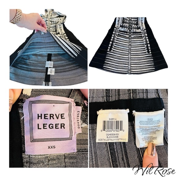 HERVE LEGER SABRINA BLACK & WHITE SWEETHEART BODICE STRAPPY BANDAGE DRESS SZ XXS - Picture 14 of 14